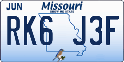 MO license plate RK6J3F