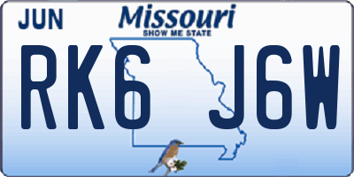 MO license plate RK6J6W