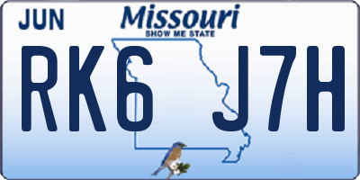 MO license plate RK6J7H