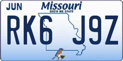 MO license plate RK6J9Z