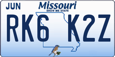 MO license plate RK6K2Z