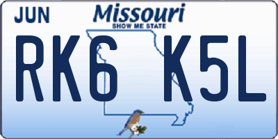 MO license plate RK6K5L