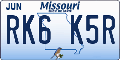 MO license plate RK6K5R