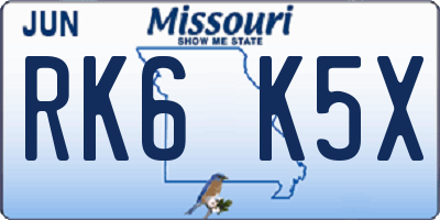 MO license plate RK6K5X