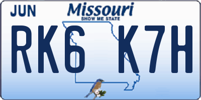 MO license plate RK6K7H