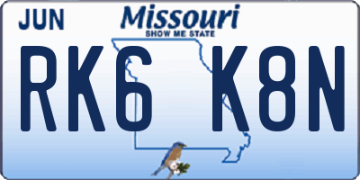 MO license plate RK6K8N