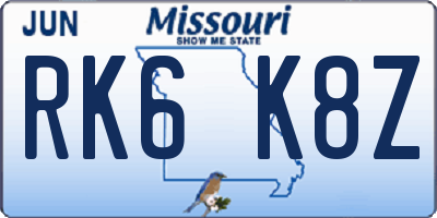 MO license plate RK6K8Z