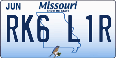 MO license plate RK6L1R