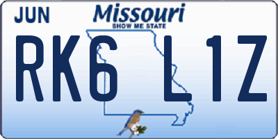 MO license plate RK6L1Z