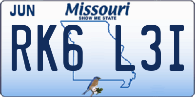 MO license plate RK6L3I
