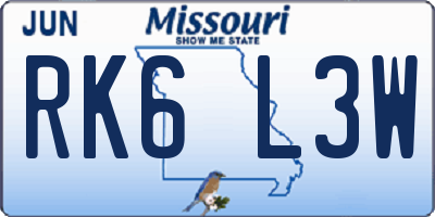 MO license plate RK6L3W