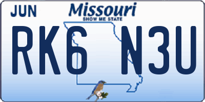 MO license plate RK6N3U