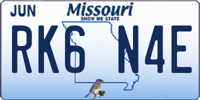 MO license plate RK6N4E