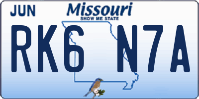 MO license plate RK6N7A