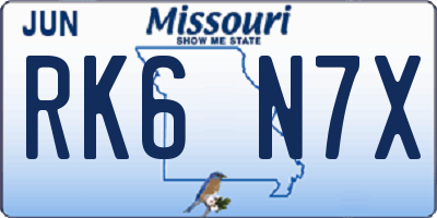 MO license plate RK6N7X