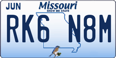 MO license plate RK6N8M
