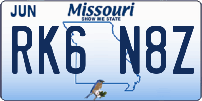 MO license plate RK6N8Z
