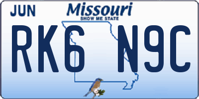MO license plate RK6N9C
