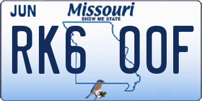 MO license plate RK6O0F