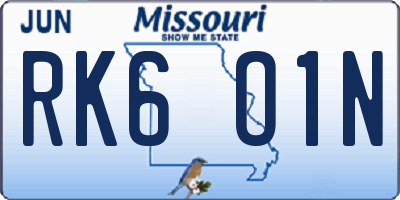 MO license plate RK6O1N