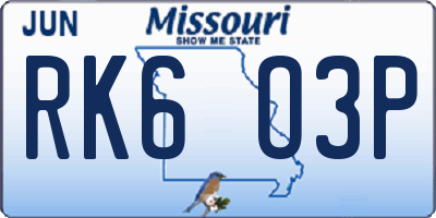 MO license plate RK6O3P