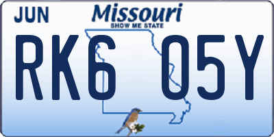 MO license plate RK6O5Y