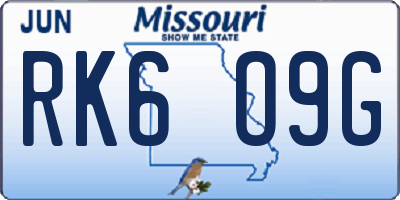 MO license plate RK6O9G