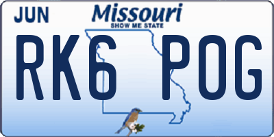 MO license plate RK6P0G