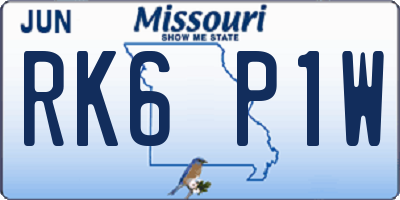 MO license plate RK6P1W