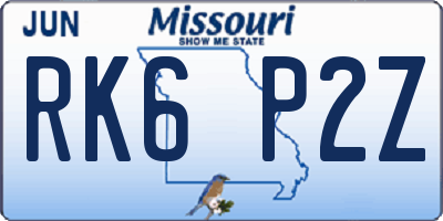 MO license plate RK6P2Z