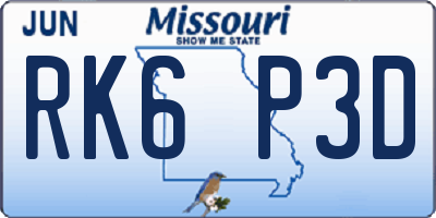 MO license plate RK6P3D