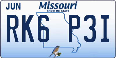 MO license plate RK6P3I