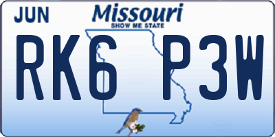 MO license plate RK6P3W