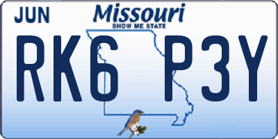 MO license plate RK6P3Y