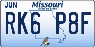 MO license plate RK6P8F