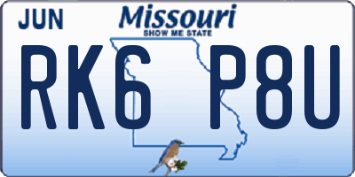 MO license plate RK6P8U