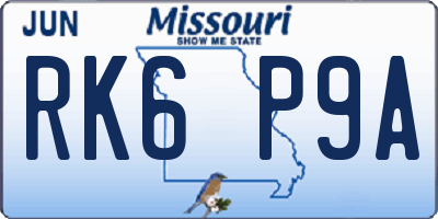 MO license plate RK6P9A