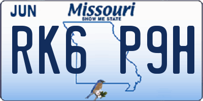 MO license plate RK6P9H