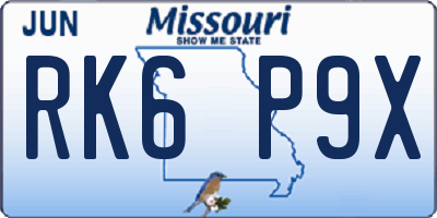 MO license plate RK6P9X