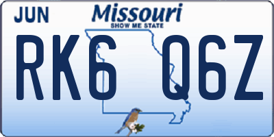 MO license plate RK6Q6Z