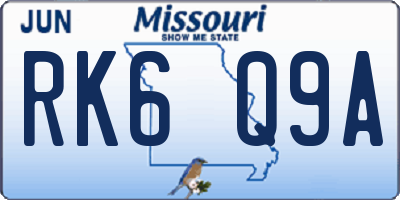 MO license plate RK6Q9A