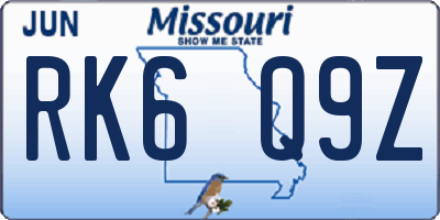 MO license plate RK6Q9Z