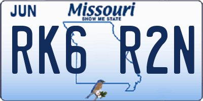 MO license plate RK6R2N