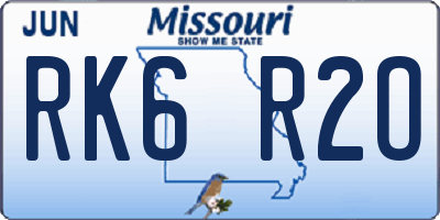 MO license plate RK6R2O