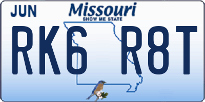 MO license plate RK6R8T