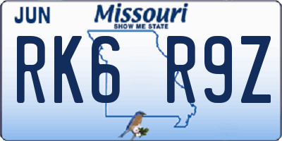MO license plate RK6R9Z