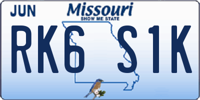 MO license plate RK6S1K