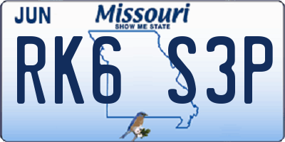 MO license plate RK6S3P