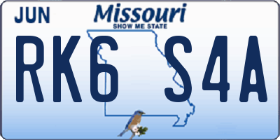 MO license plate RK6S4A