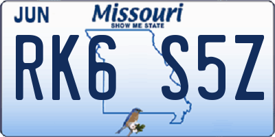 MO license plate RK6S5Z